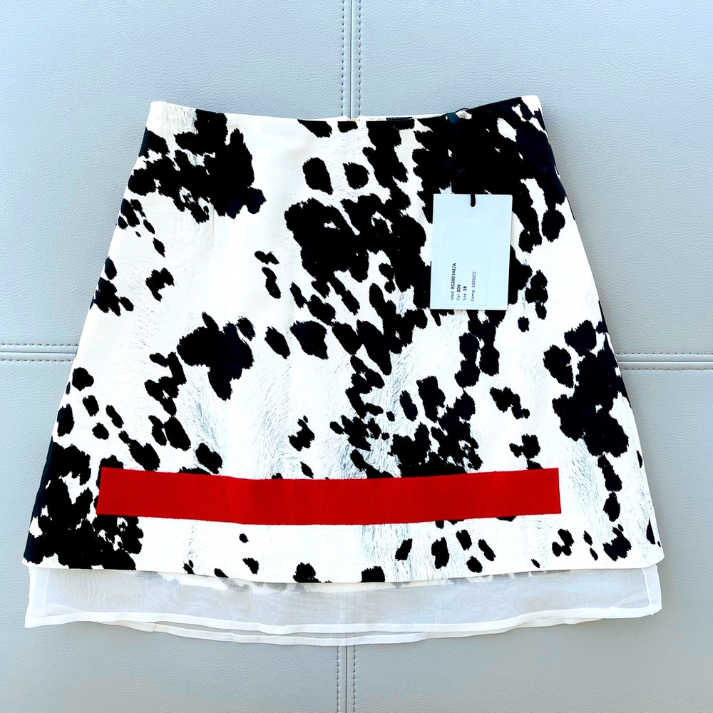 NWT! Brognano High-Waist Mini Skirt in Animal Print w/ Red Bar Ribbon Size 38